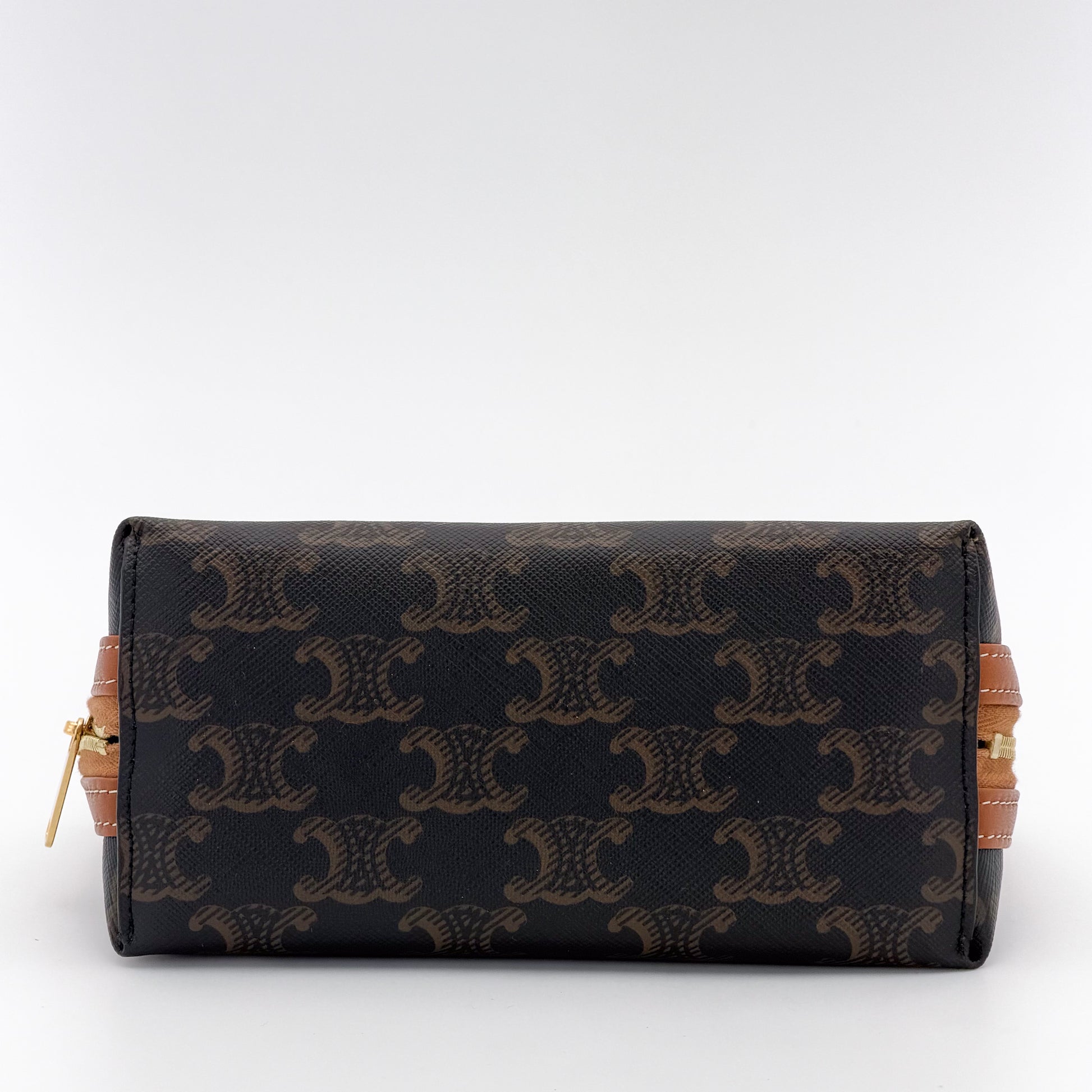 Celine Triomphe canvas clutch base view showing repeating logo print