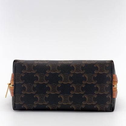 Celine Triomphe canvas clutch base view showing repeating logo print
