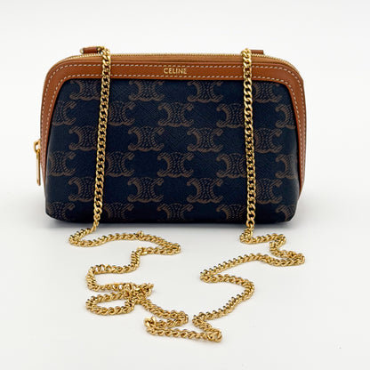 Celine Triomphe clutch on chain front view with gold chain strap