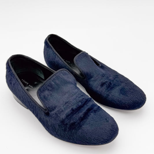 Celine Navy Pony Hair Flat Loafers - Size 36