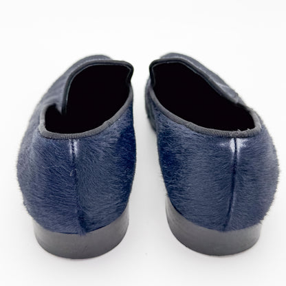Celine Navy Pony Hair Flat Loafers - Size 36