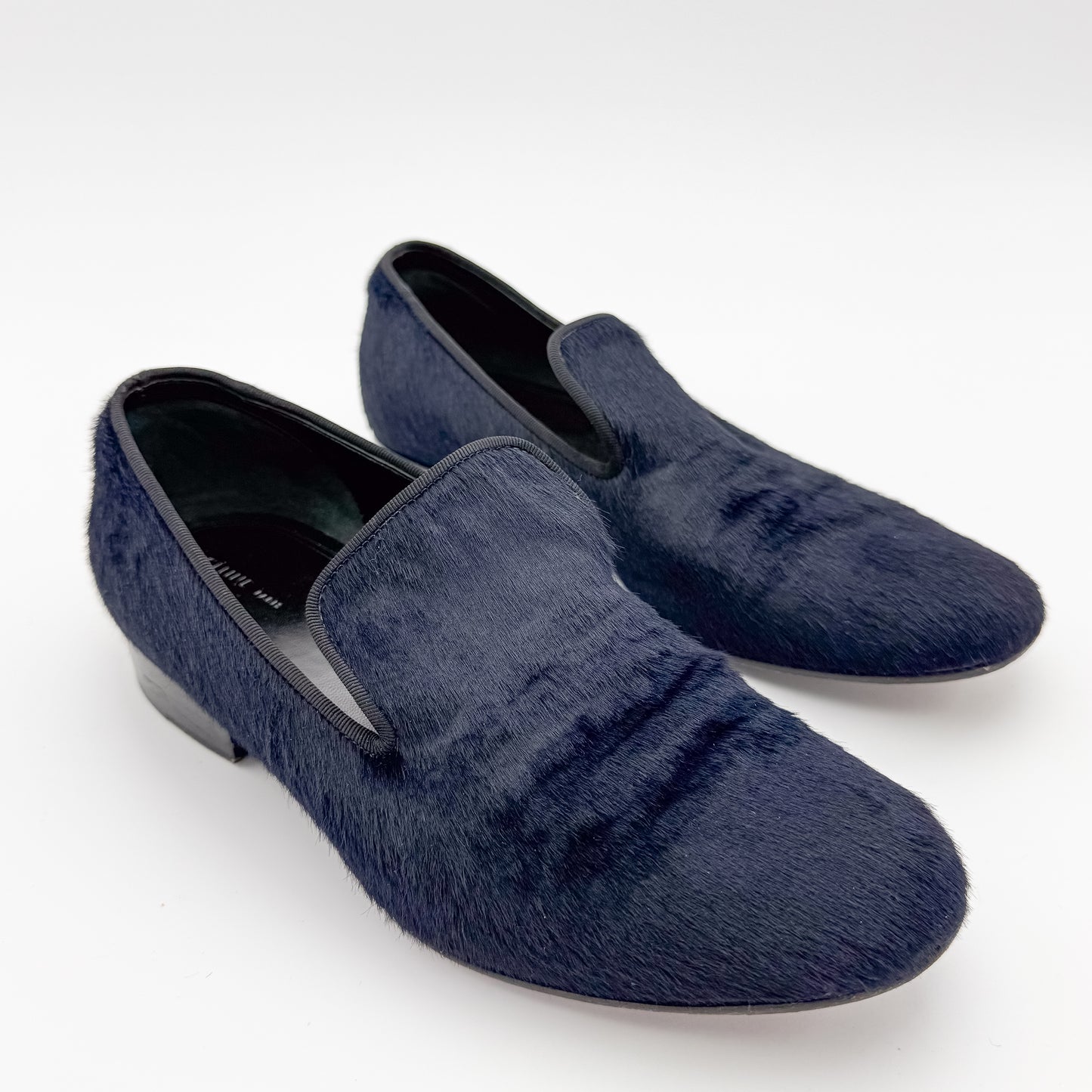 Celine Navy Pony Hair Flat Loafers - Size 36