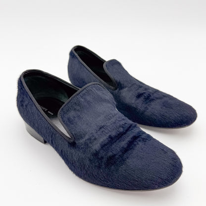 Celine Navy Pony Hair Flat Loafers - Size 36