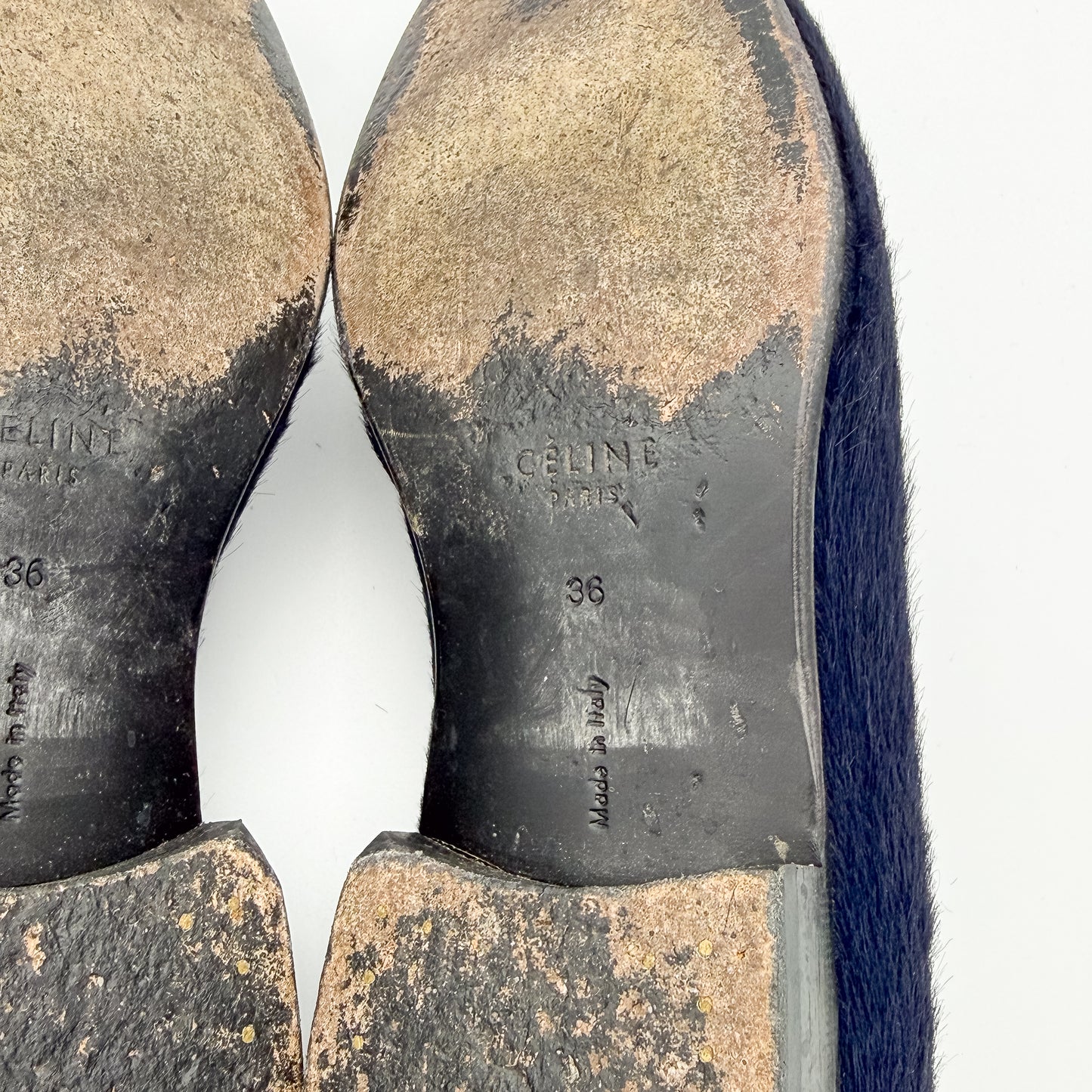 Celine Navy Pony Hair Flat Loafers - Size 36