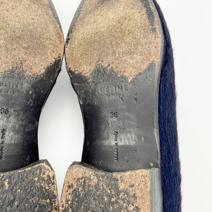 Celine Navy Pony Hair Flat Loafers - Size 36