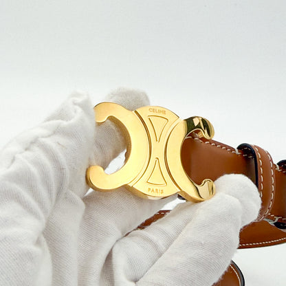 Celine Triomphe Leather Belt Tan with Gold-Tone Buckle