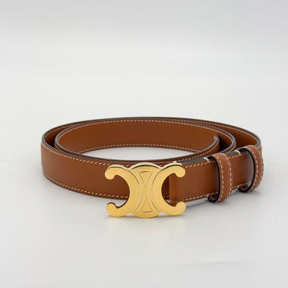 Celine Triomphe Leather Belt Tan with Gold-Tone Buckle