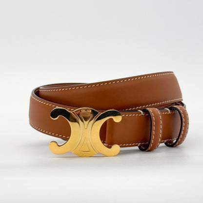 Celine Triomphe Leather Belt Tan with Gold-Tone Buckle