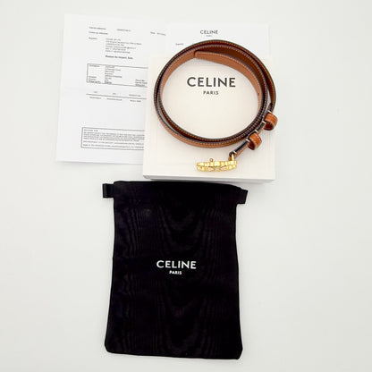 Celine Triomphe Leather Belt Tan with Gold-Tone Buckle
