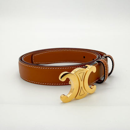 Celine Triomphe Leather Belt Tan with Gold-Tone Buckle