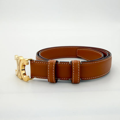 Celine Triomphe Leather Belt Tan with Gold-Tone Buckle