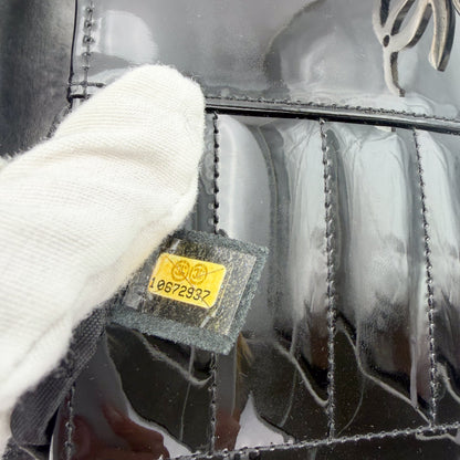 Chanel patent leather flap bag serial number sticker, 10 series date code and authenticity hologram detail