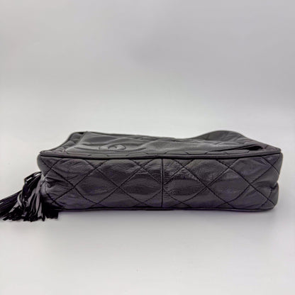 Vintage Chanel black quilted lambskin tassel camera bag with base