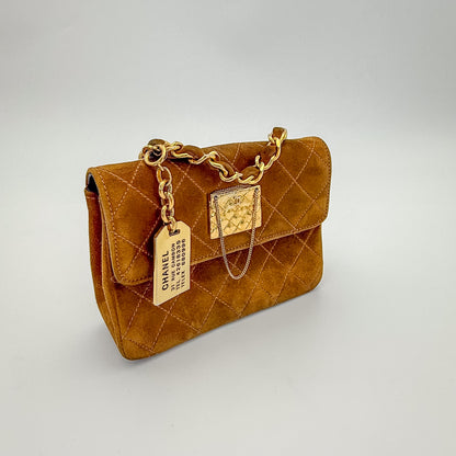 Rare Chanel Vintage Genuine Suede Chain Bag