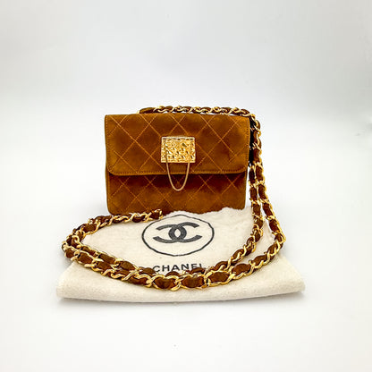 Rare Chanel Vintage Genuine Suede Chain Bag