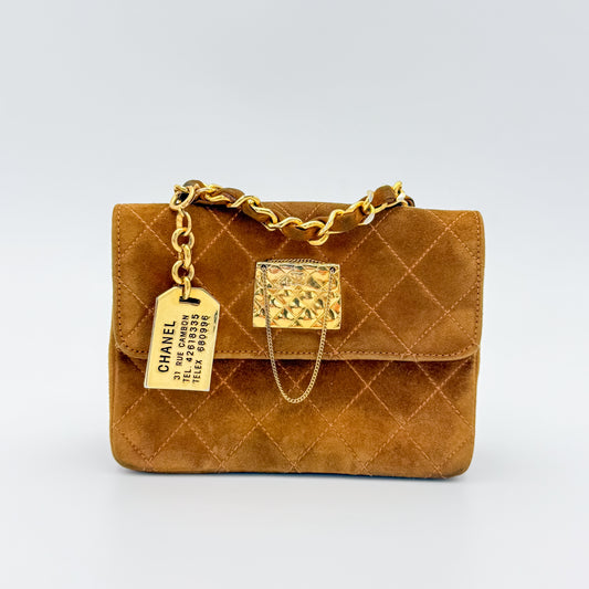 Rare Chanel Vintage Genuine Suede Chain Bag