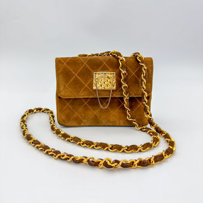 Rare Chanel Vintage Genuine Suede Chain Bag