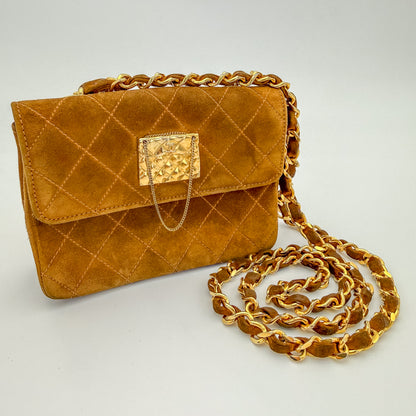 Rare Chanel Vintage Genuine Suede Chain Bag