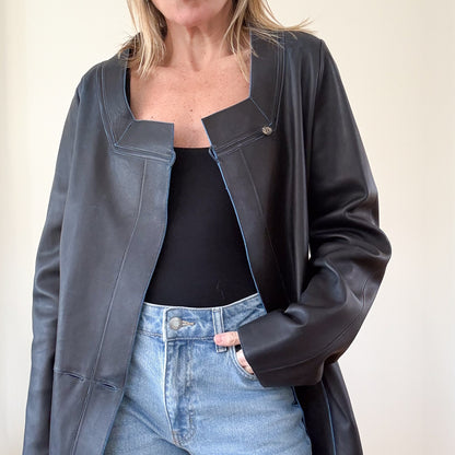 Chloe Black Leather Car Coat - Size 14