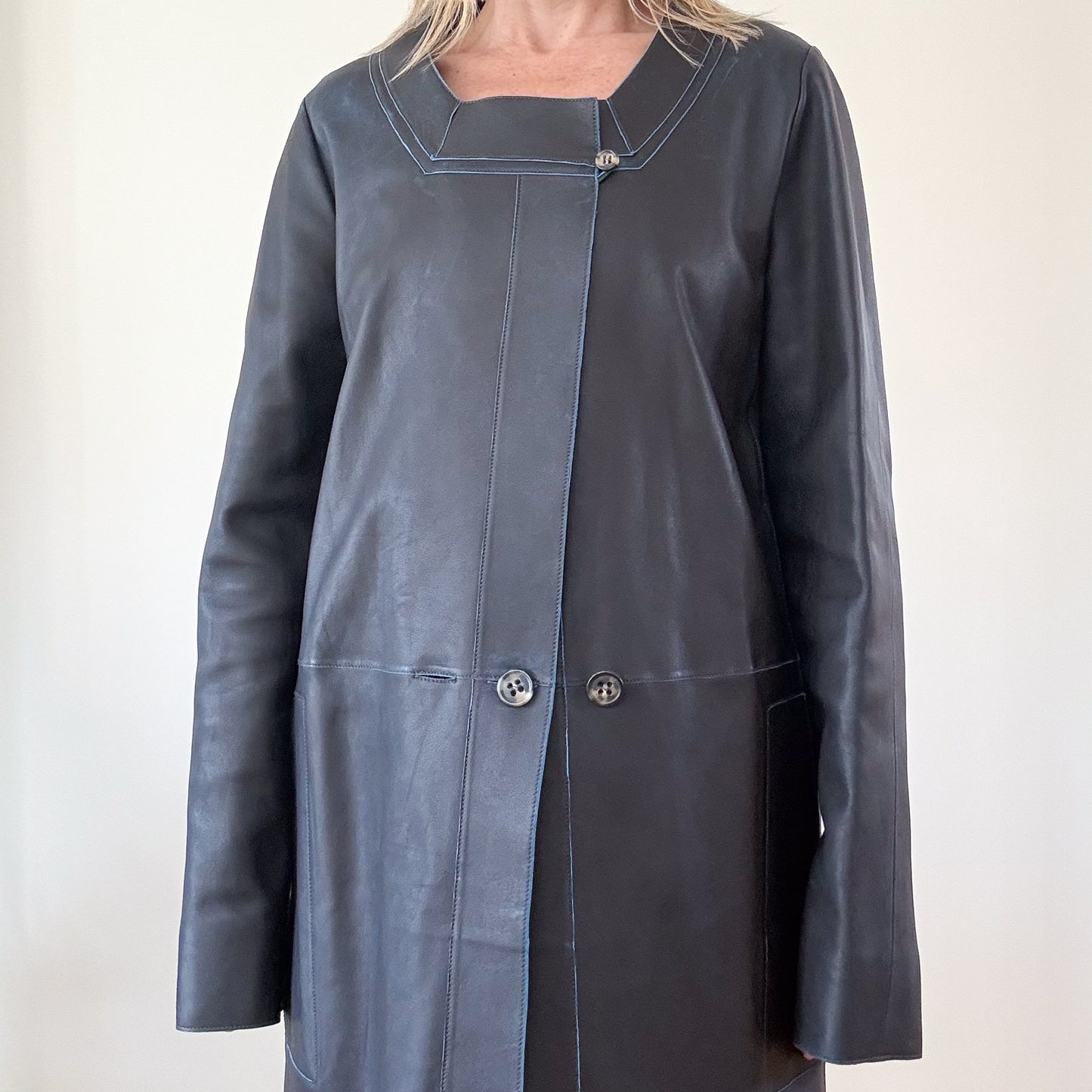 Chloe Black Leather Car Coat - Size 14