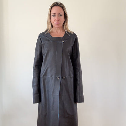 Chloe Black Leather Car Coat - Size 14