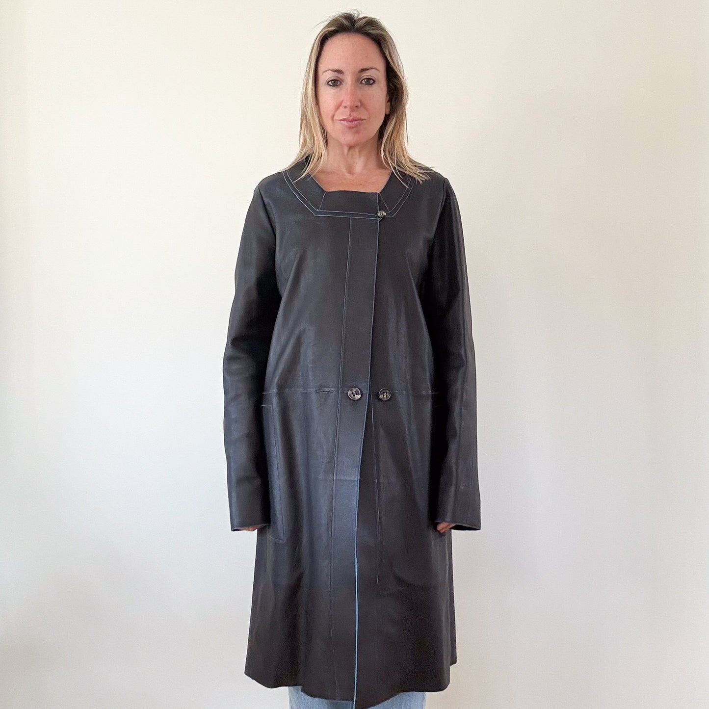 Chloe Black Leather Car Coat - Size 14