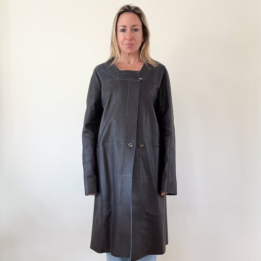 Chloe Black Leather Car Coat - Size 14
