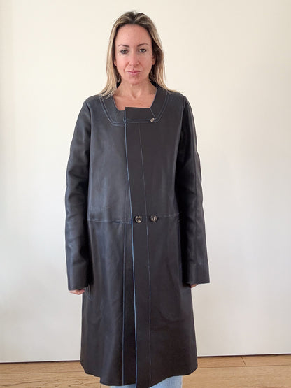 Chloe Black Leather Car Coat - Size 14
