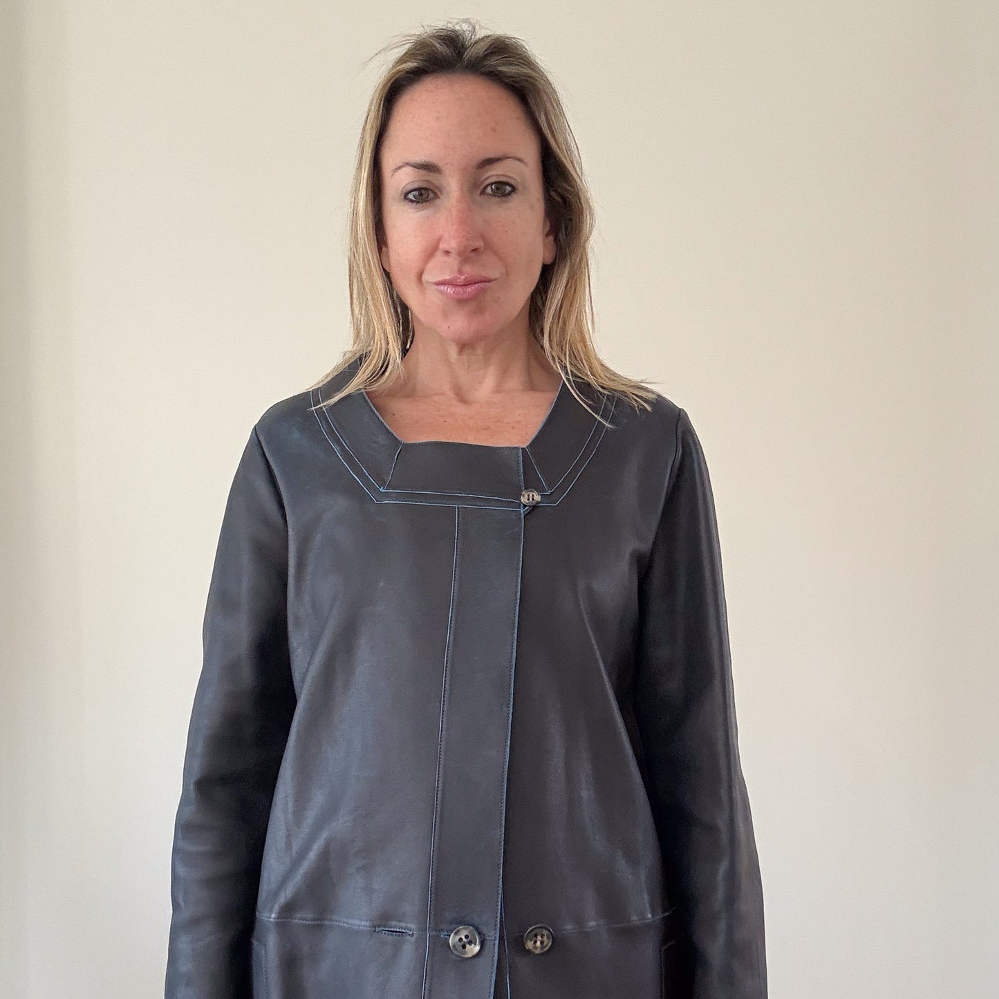 Chloe Black Leather Car Coat - Size 14