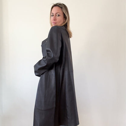 Chloe Black Leather Car Coat - Size 14