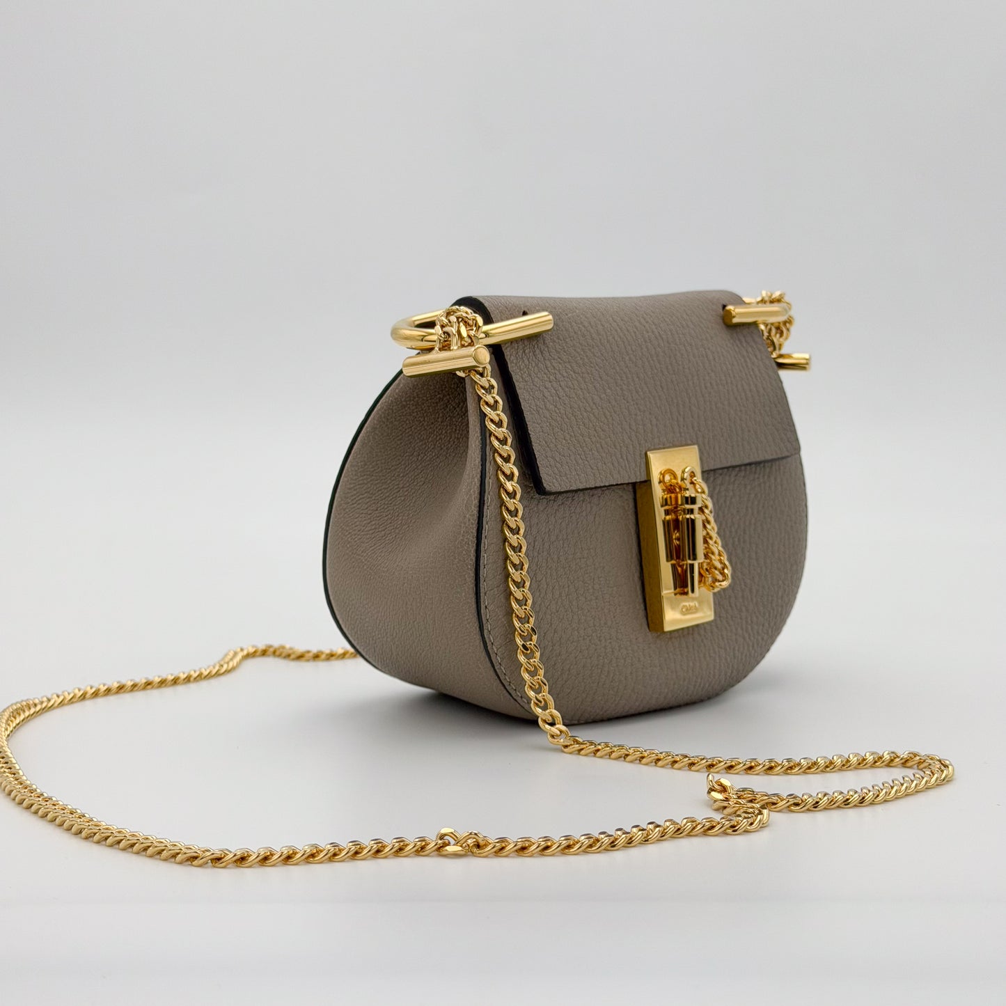 Preloved Chloé Mini Drew bag right side angled view with chain strap detail