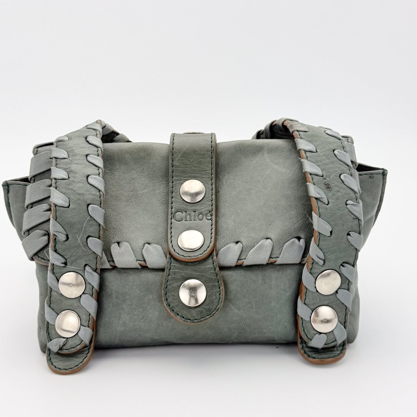 Chloé Silverado Grey Green Leather Shoulder Bag