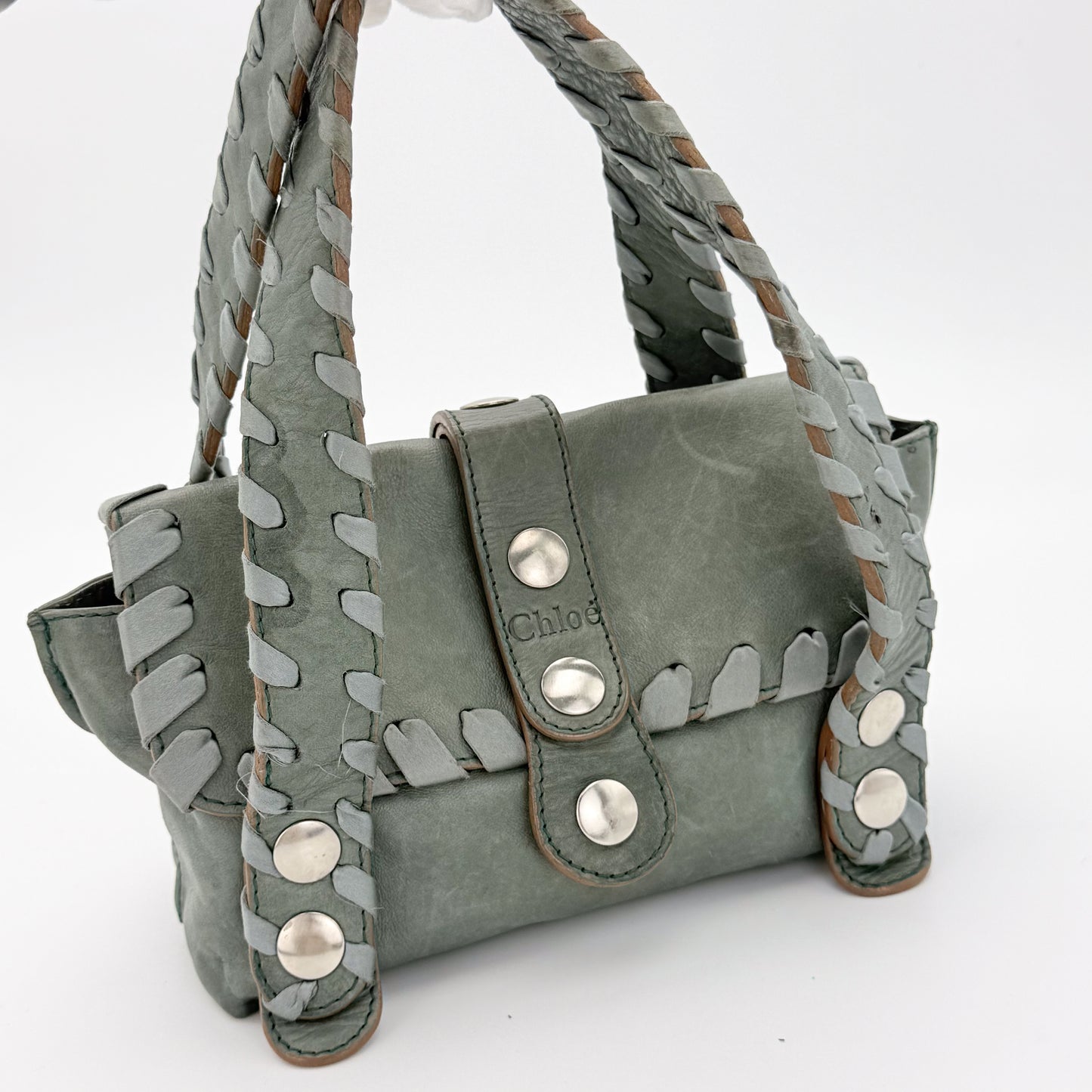 Chloé Silverado Grey Green Leather Shoulder Bag