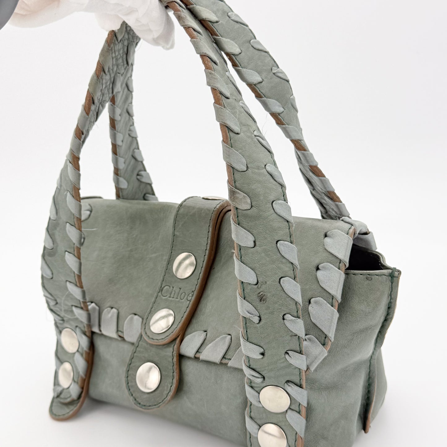 Chloé Silverado Grey Green Leather Shoulder Bag
