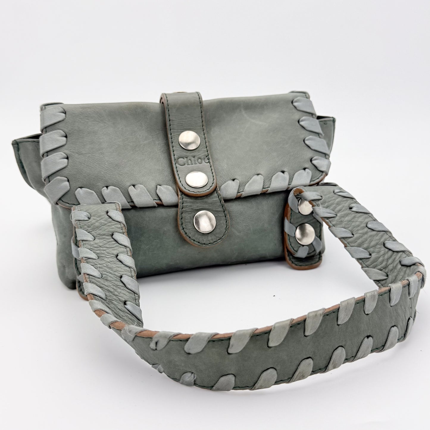 Chloé Silverado Grey Green Leather Shoulder Bag