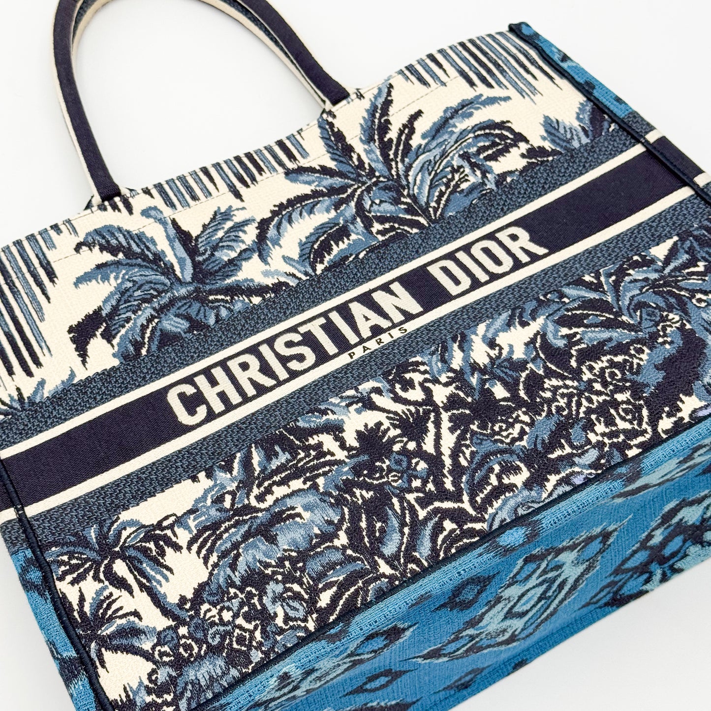 Dior Christian Dior Book Tote Toile de Jouy Palms Embroidered Canvas Bag