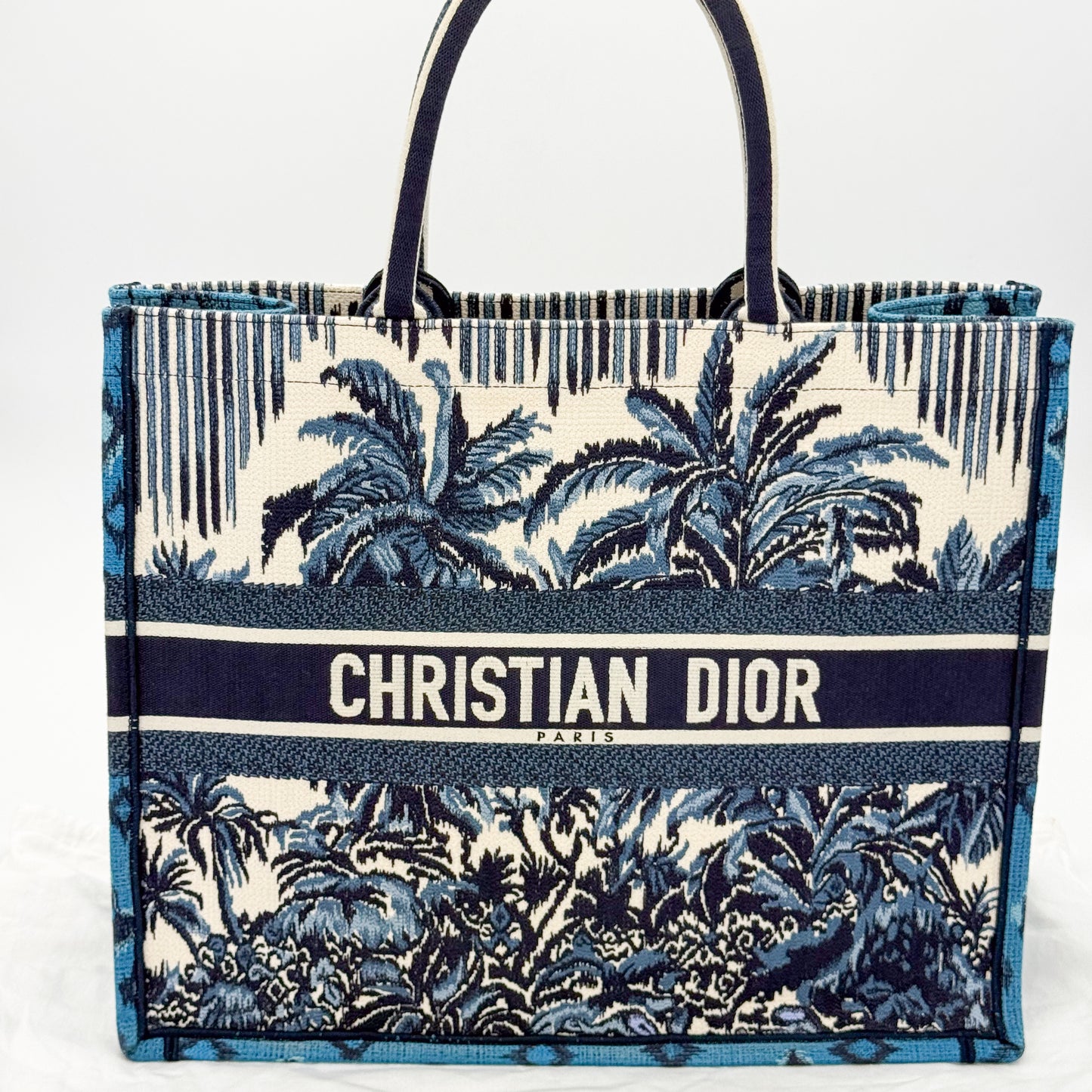 Dior Christian Dior Book Tote Toile de Jouy Palms Embroidered Canvas Bag