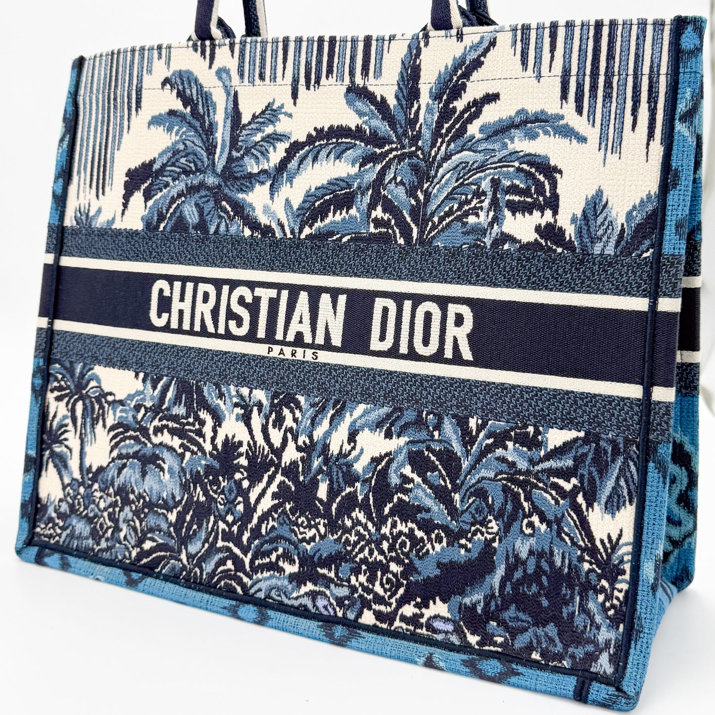 Dior Christian Dior Book Tote Toile de Jouy Palms Embroidered Canvas Bag