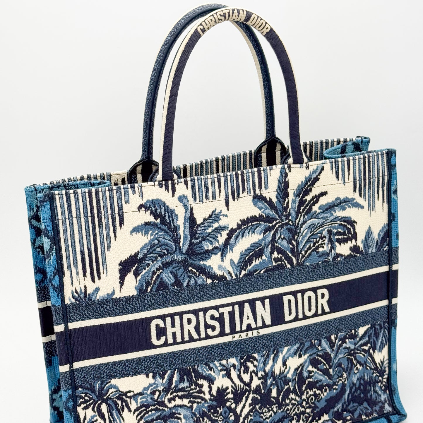 Dior Christian Dior Book Tote Toile de Jouy Palms Embroidered Canvas Bag