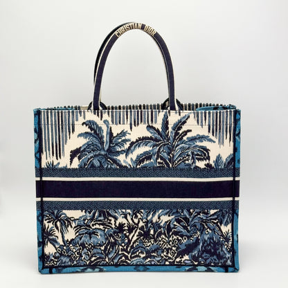 Dior Christian Dior Book Tote Toile de Jouy Palms Embroidered Canvas Bag