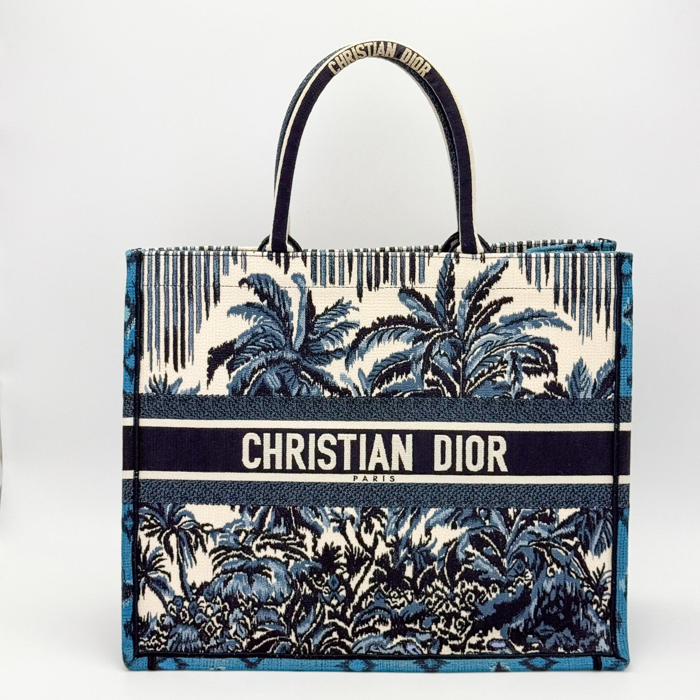 Dior Christian Dior Book Tote Toile de Jouy Palms Embroidered Canvas Bag