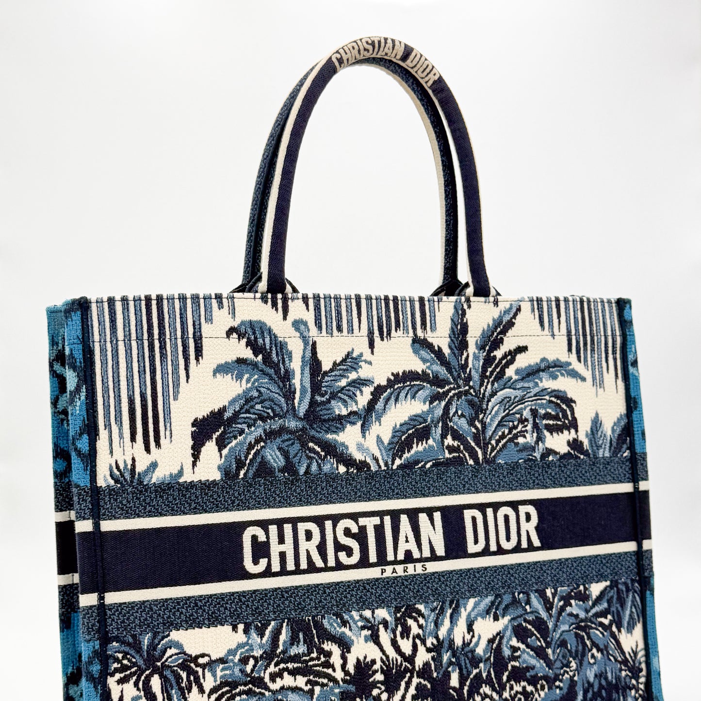 Dior Christian Dior Book Tote Toile de Jouy Palms Embroidered Canvas Bag