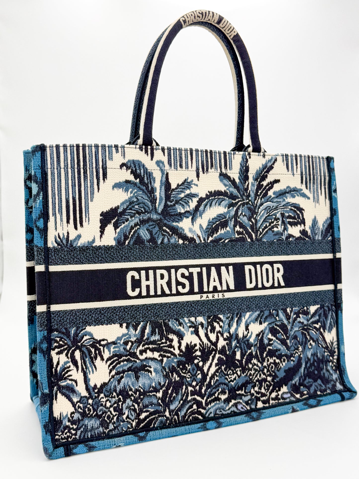 Dior Christian Dior Book Tote Toile de Jouy Palms Embroidered Canvas Bag
