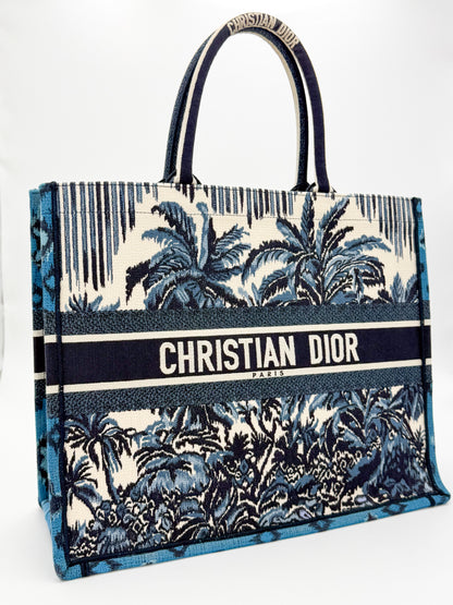 Dior Christian Dior Book Tote Toile de Jouy Palms Embroidered Canvas Bag