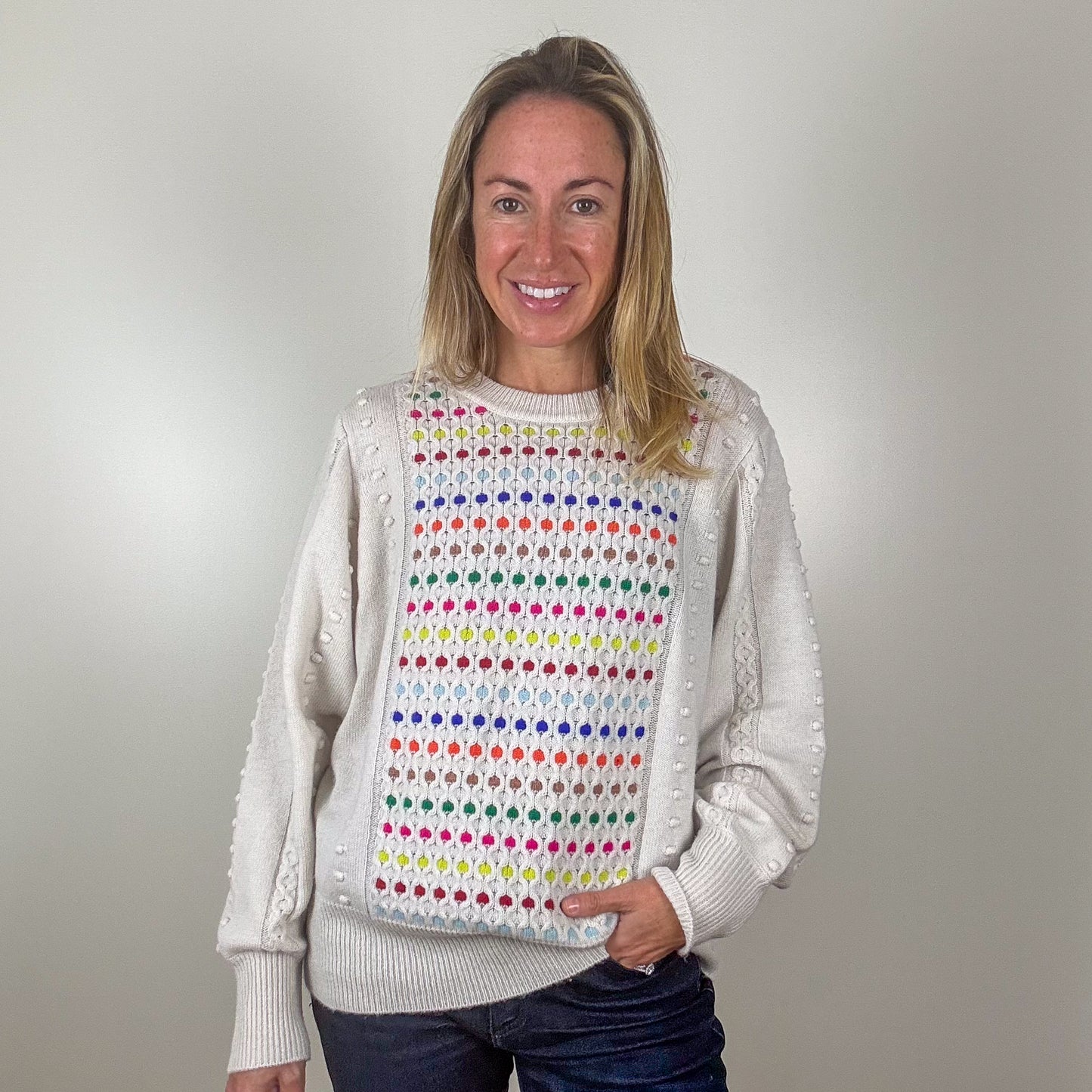 Cocoa Cashmere Cream Multicolour Knit Jumper - Size L