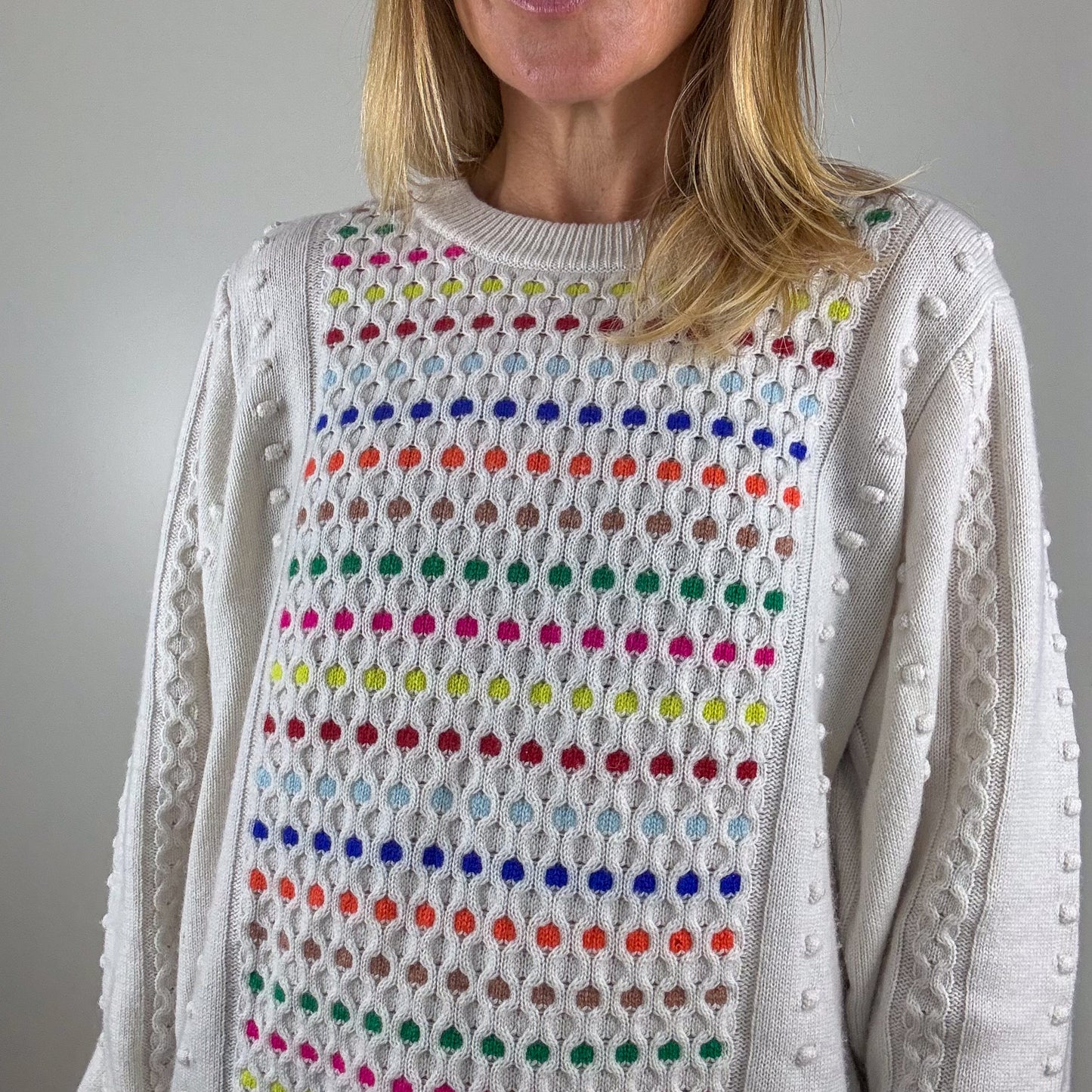 Cocoa Cashmere Cream Multicolour Knit Jumper - Size L
