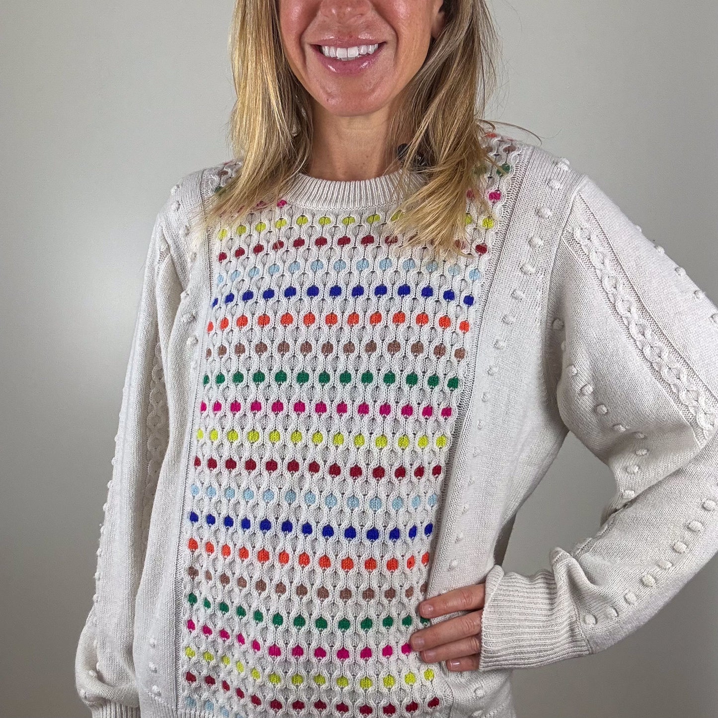 Cocoa Cashmere Cream Multicolour Knit Jumper - Size L