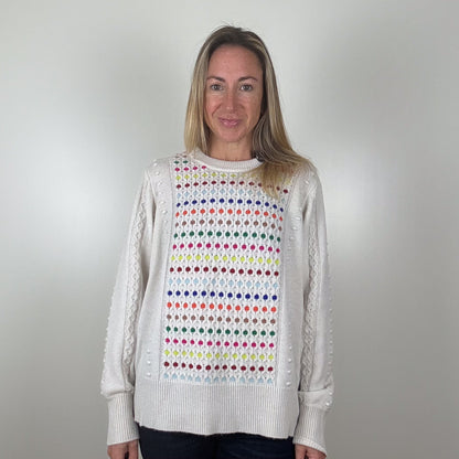 Cocoa Cashmere Cream Multicolour Knit Jumper - Size L
