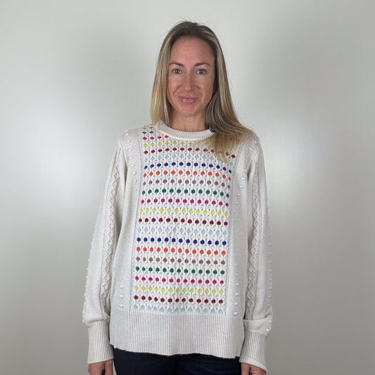 Cocoa Cashmere Cream Multicolour Knit Jumper - Size L