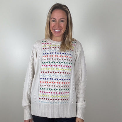 Cocoa Cashmere Cream Multicolour Knit Jumper - Size L